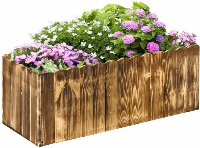 Kelvenix Brown Wooden Rectangular Raised Garden Flower Bed, 70L, W/D/H: 33 x 30 x 33 cm