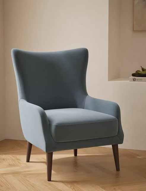 Gallery Direct Harriet Blue Velvet Accent Chair with Armrests and Wood Legs