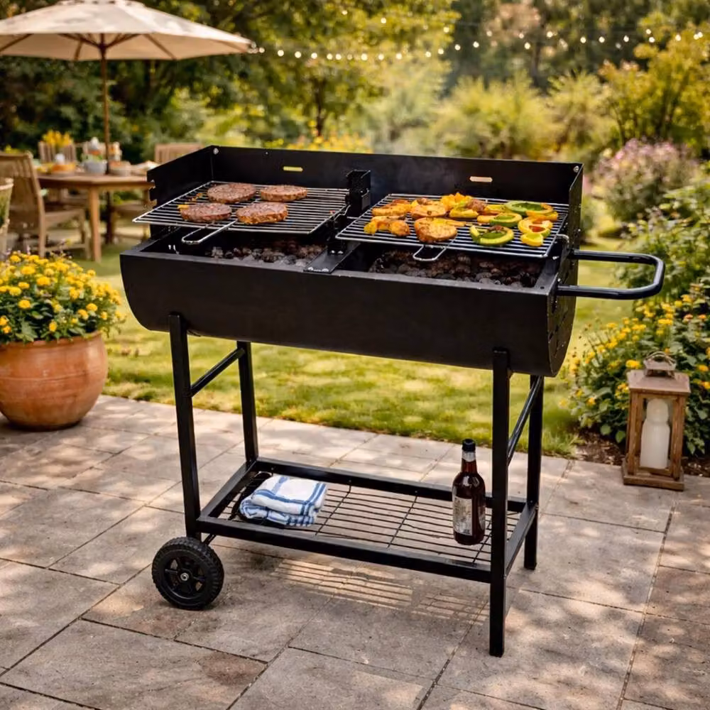 Nordara Dual Zone Charcoal BBQ Grill with Adjustable Chrome Grates in Black – 2