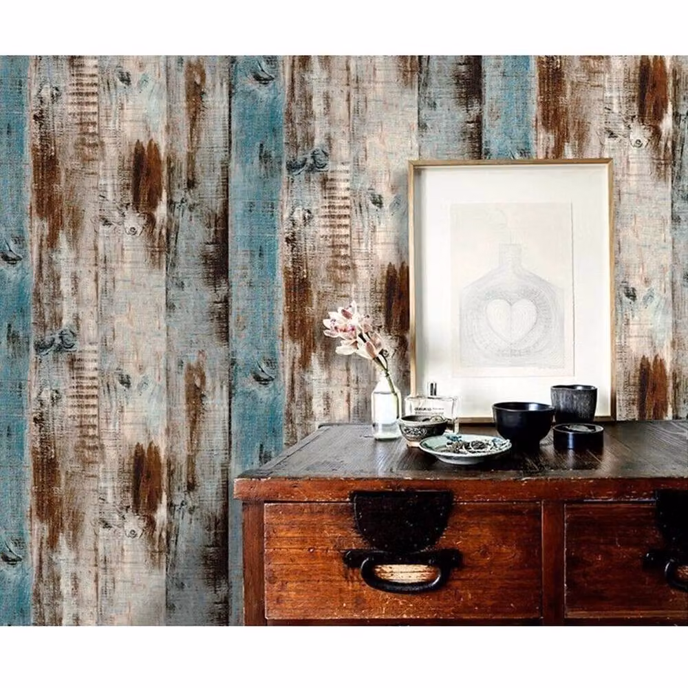 NESTLUNE Self-Adhesive Rustic Wood Grain Panel Effect PVC Wallpaper in White and Multicolour, W: 100 cm, H: 15 cm – 3