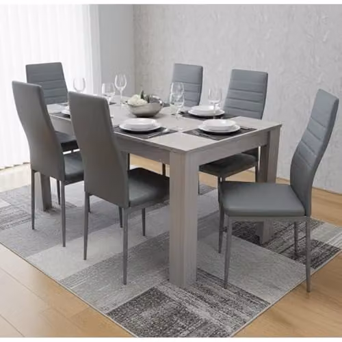 Kosy Koala Modern Dining Table Set with 6 Grey Faux Leather Chairs – 1