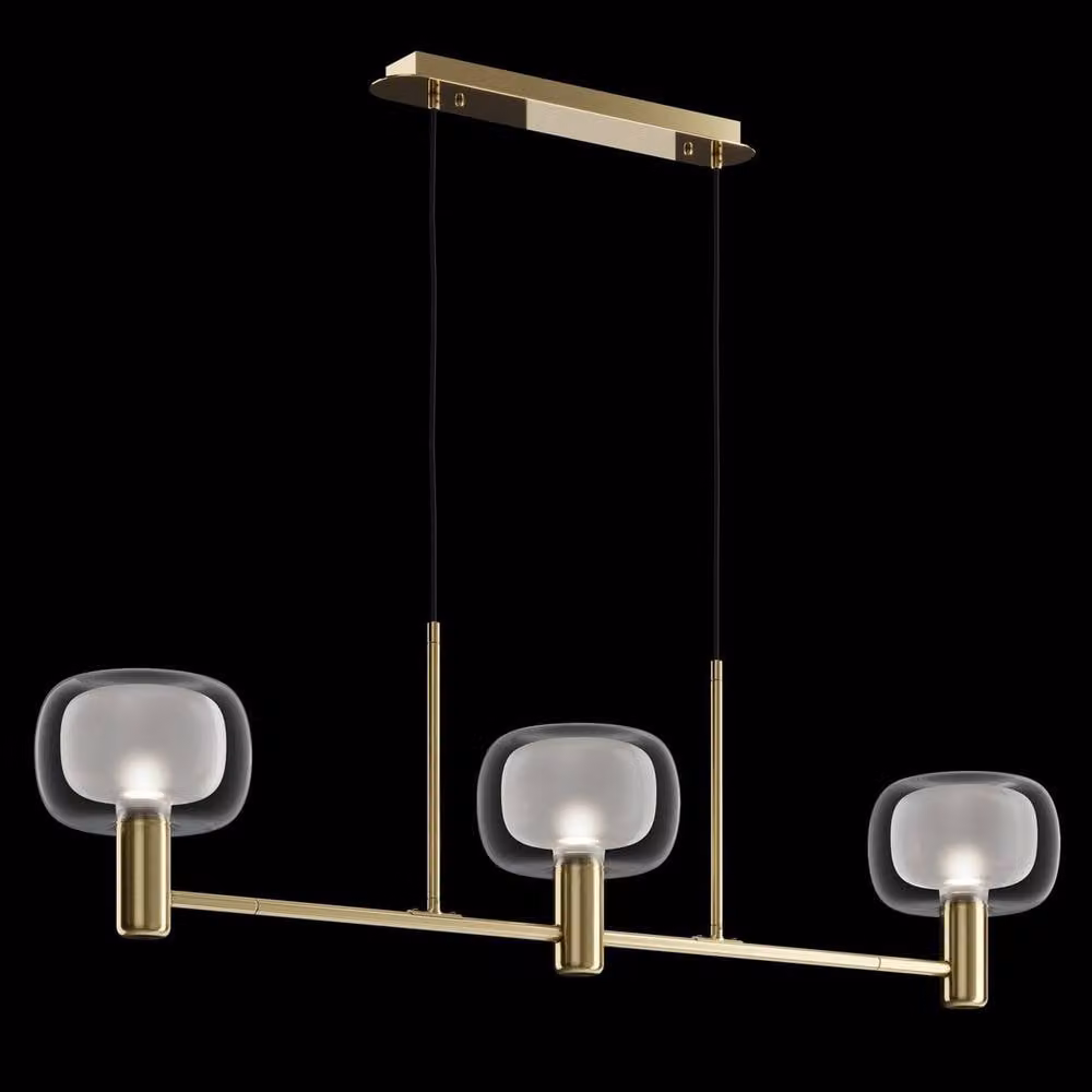 Maytoni Vision Modern 3 Light Bar Pendant Ceiling Light in Gold/Brass with Transparent Glass and E14 Base – 2