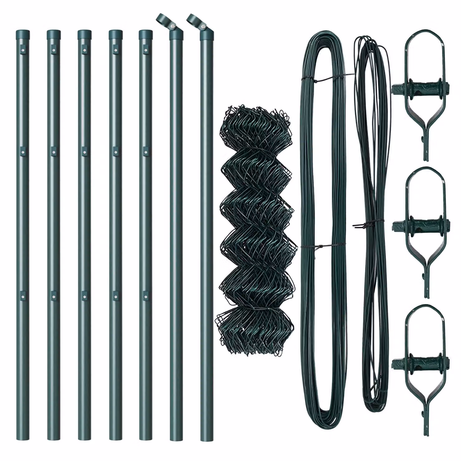 Berkfield Home Green Galvanised Steel Chain Link In-Ground Fence with 7 Round Posts, W: 10 m, H: 0.4 m – 3