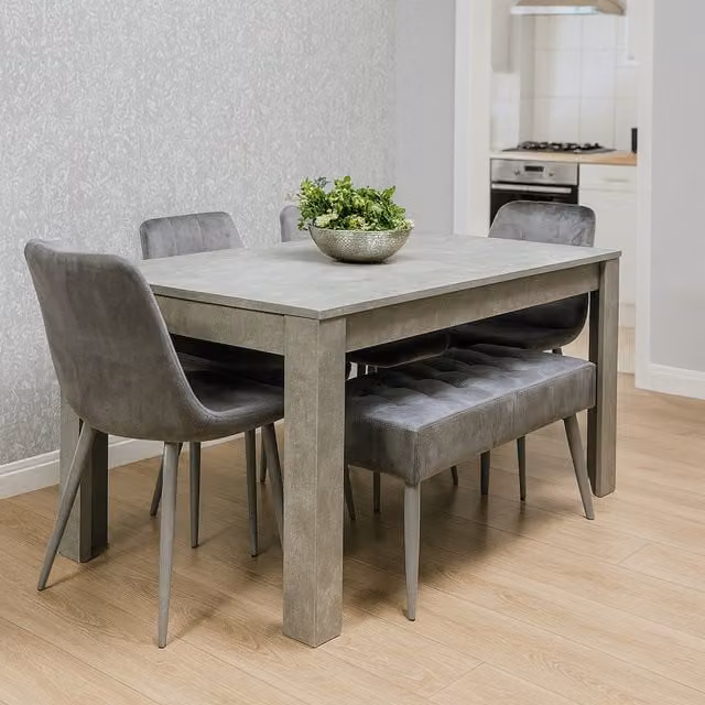 Kosy Koala Modern Rectangular Dining Set in Grey with Table, 4 Chairs and Bench, W: 140 cm