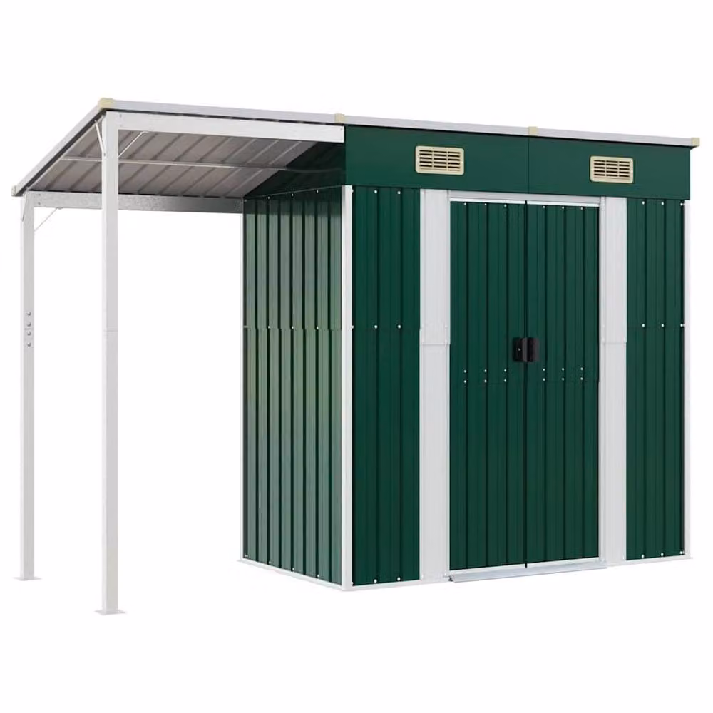 Berkfield Home Garden Pent Shed with Extended Roof in Green, W/D/H: 277 x 110.5 x 181 cm – 3