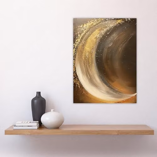 Artery8 Crescent Moon Abstract Wall Art Poster Print in Gold, Orange and Grey, 18 x 24 Inch – 4