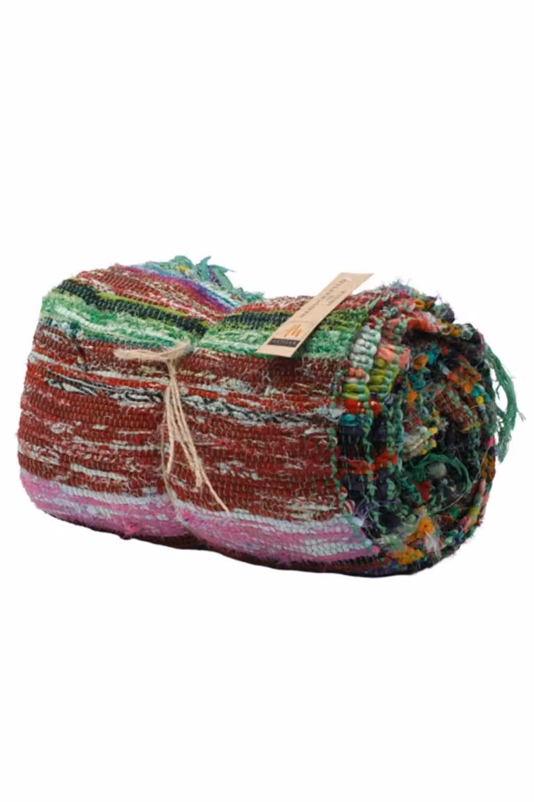 KDMD Luxury Green and Multicolour Boho Rag Rug, W: 151 cm, D: 90 cm