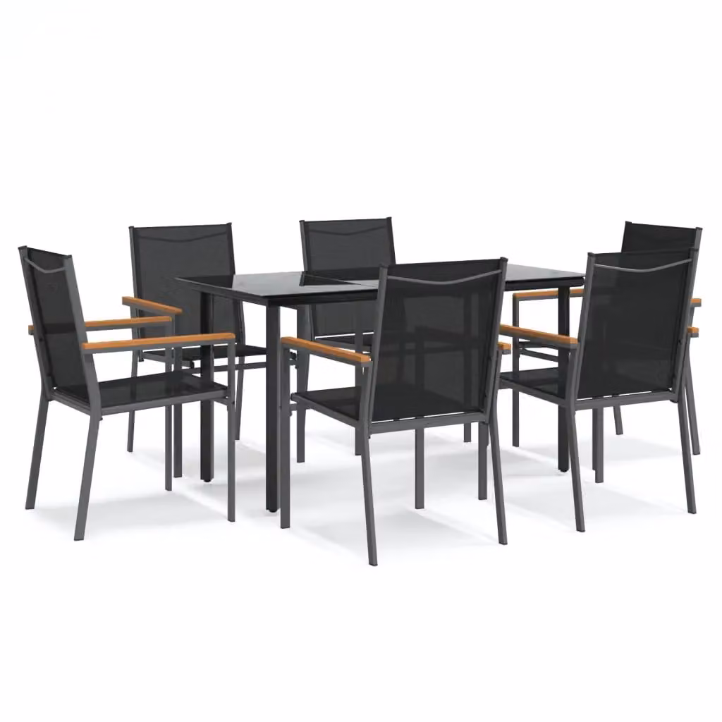 Berkfield Home 7 Piece Modern Garden Dining Set in Black Textilene and Steel – 2
