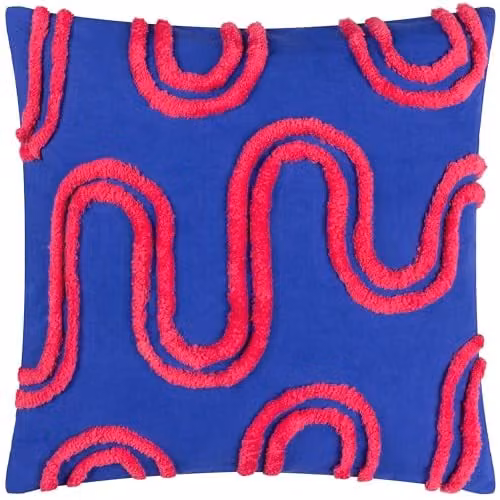 Heya Home Archie Abstract Tufted Square Cushion in Blue and Pink, W/D/H: 45 x 45 x 45 cm