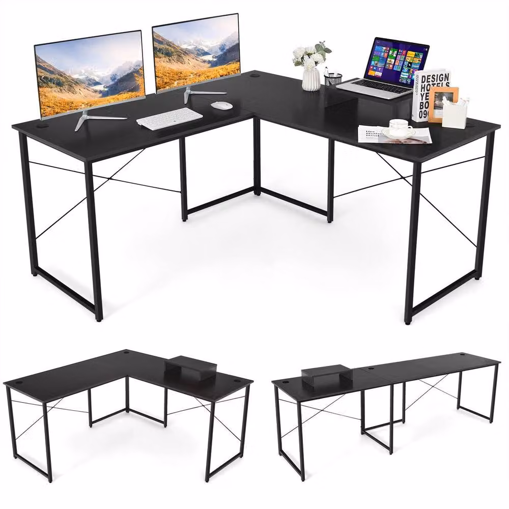 Costway L-Shaped Reversible Corner Computer Desk in Black for Home Office and Study – 4