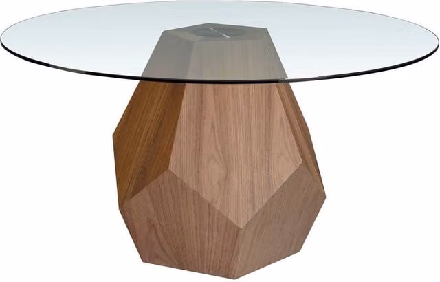 Angel Cerda Round Tempered Glass Dining Table with Walnut Legs in Brown, Diameter: 150 cm, Height: 75 cm