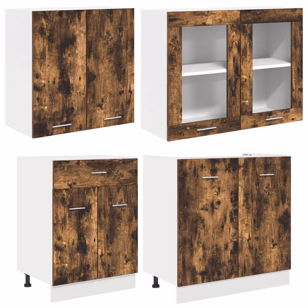 Berkfield Home 4 Piece Smoked Oak Kitchen Cabinet Set in Brown – 2