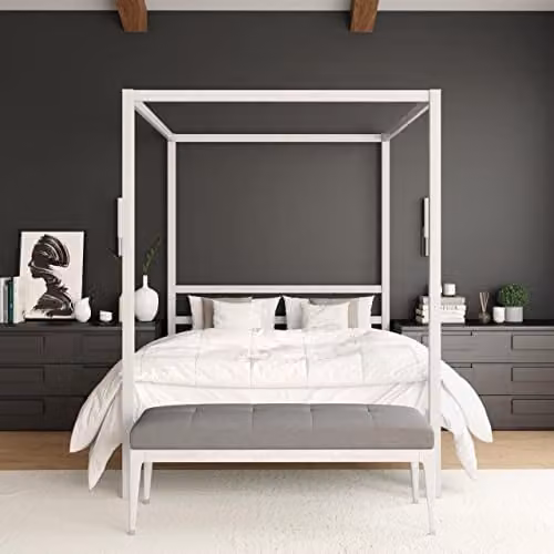 DHP Furniture Modern Metal Canopy Bed in White, 140 x 200 cm – 2