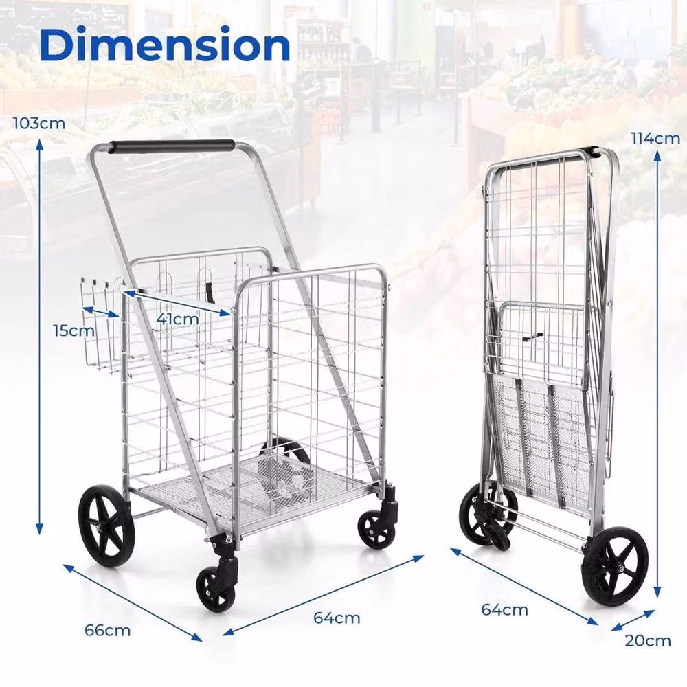 PAWNORA Portable Utility Grocery Shopping Cart with 126L Capacity and 150kg Load Limit, Black – 2
