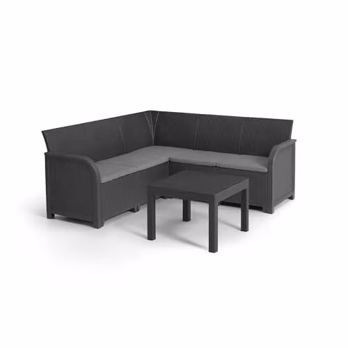 Keter Rosalie 5 Seater Grey Rattan-Style Corner Lounge Set with Cushions – 1