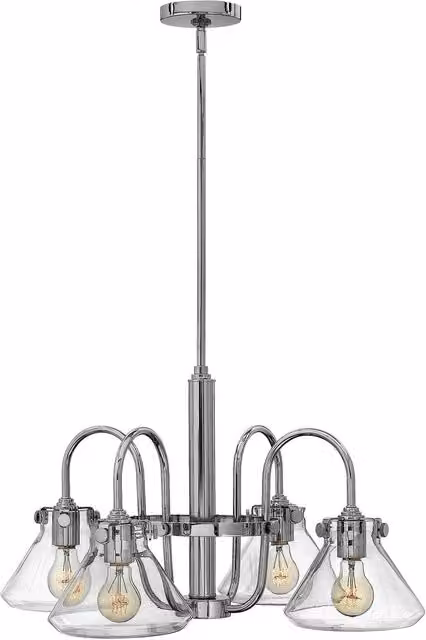 Netlighting Congress Multi Arm Chandelier in Chrome and Grey with Glass Cones and E27 Socket