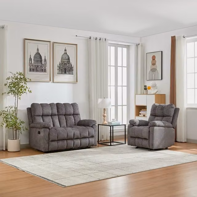 Furniture One Modern Manual Recliner Sofa Set in Grey