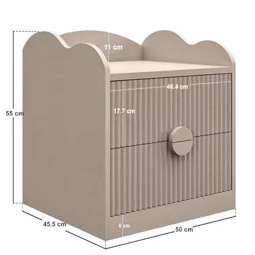 Flair Calista 2 Drawer Cloud Detail Ribbed Bedside Table in Taupe – 2