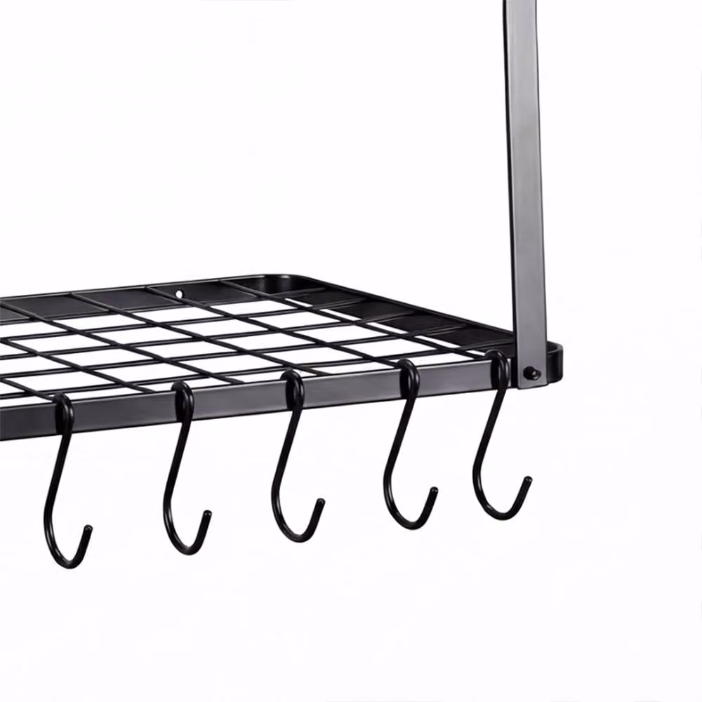Toque Wall Mounted 2 Tier Metal Pot Pan Rack with 10 Hooks in Matt Black – 6