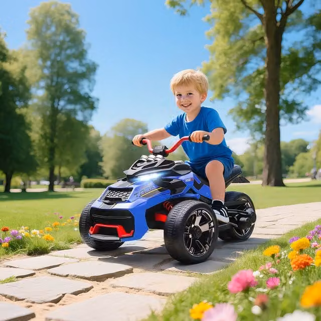AIYAPLAY 12V Kids Electric Ride On Car with Light and Sound, Blue