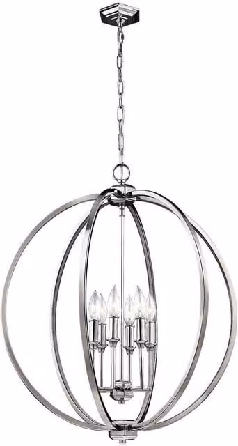 Elstead Corinne 6 Light Spherical Ceiling Pendant in Silver and Grey with Crystal and Metal Details, E14