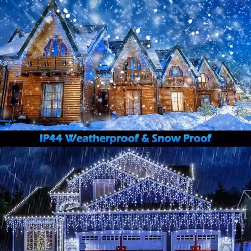 Shatchi 240 LED Icicle Christmas Lights in Blue and White with Timer and Waterproof IP44 Rating – 2