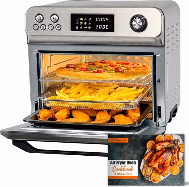 HYSapientia 10-in-1 Air Fryer Oven with Rotisserie, 1800W, 24L, Silver Stainless Steel