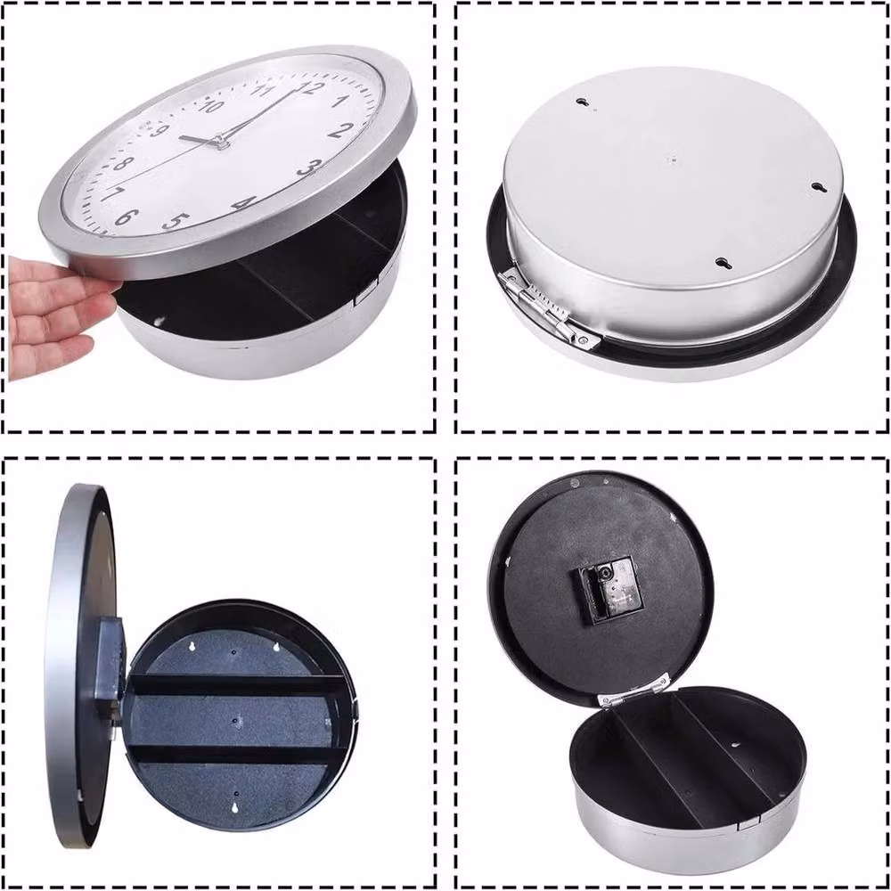 FORGEVIO Silver Secret Wall Clock Home Safe for Valuables and Money, Round Analogue Metal Design, Diameter: 25.4 cm – 2