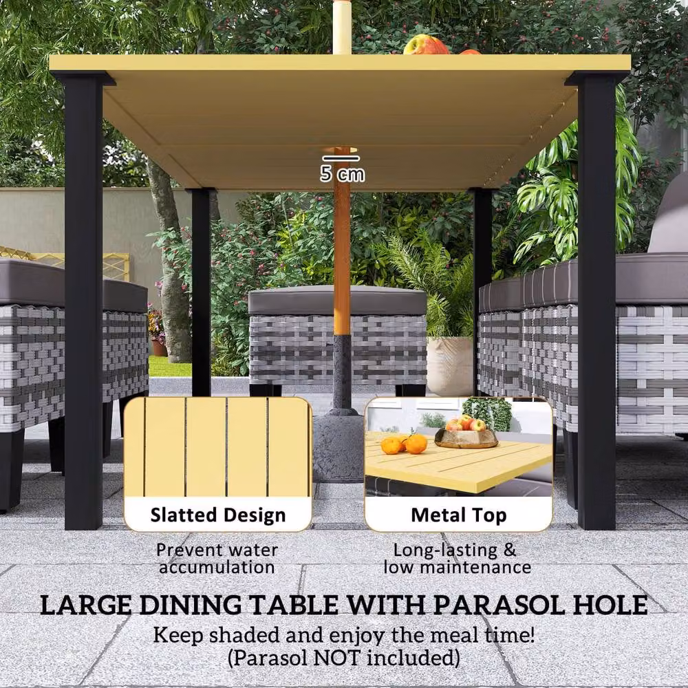 Wyld Haus Luzise Grey 7 Piece Polyrattan Outdoor Dining Set with Rectangular Table – 3