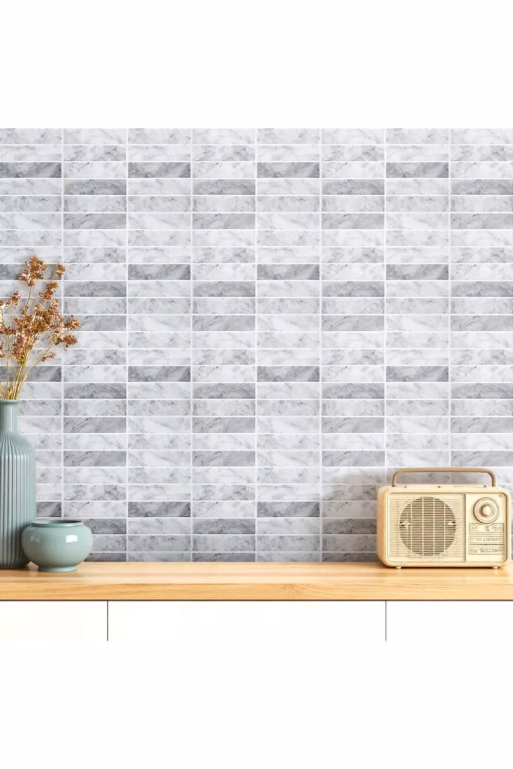 Living and Home 10-Piece 3D Rectangle Straight Pattern Self-Adhesive Tile Look Wall Stickers in Grey – 2