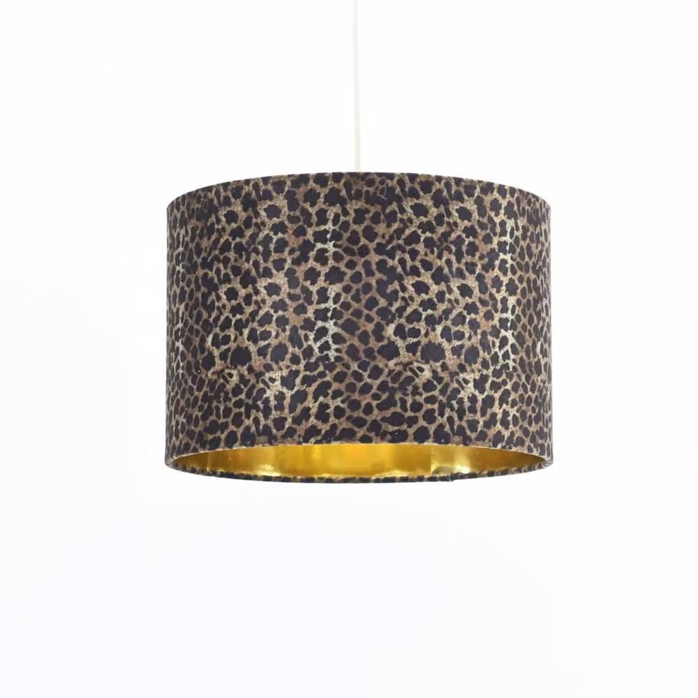 First Choice Lighting Esme Set of 2 Leopard Print Easy Fit Pendant Lamp Shades, Multicolour and Gold/Brass, Diameter: 30 cm – 2