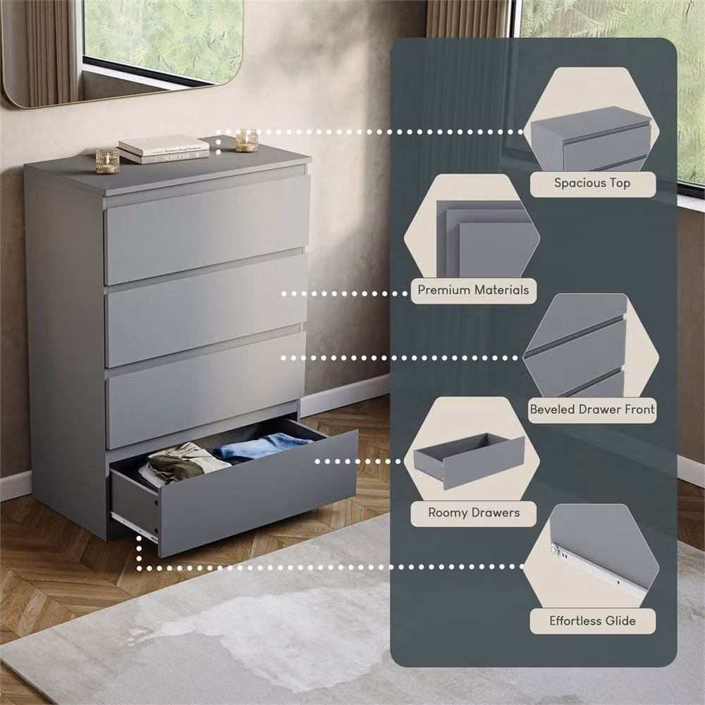 FORGEVIO Modern Grey 4 Drawer Chest of Drawers – 3