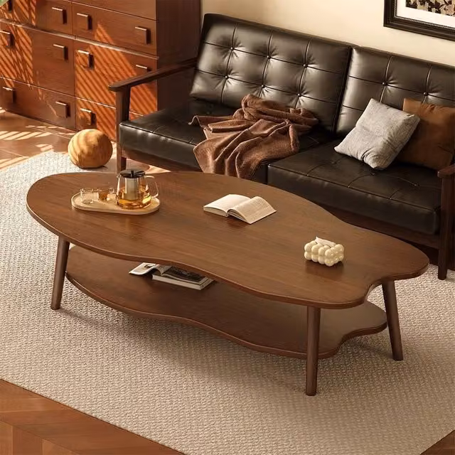 EONLION Modern Cloud Shaped 2 Layer Coffee Table in Brown, Width: 100 cm