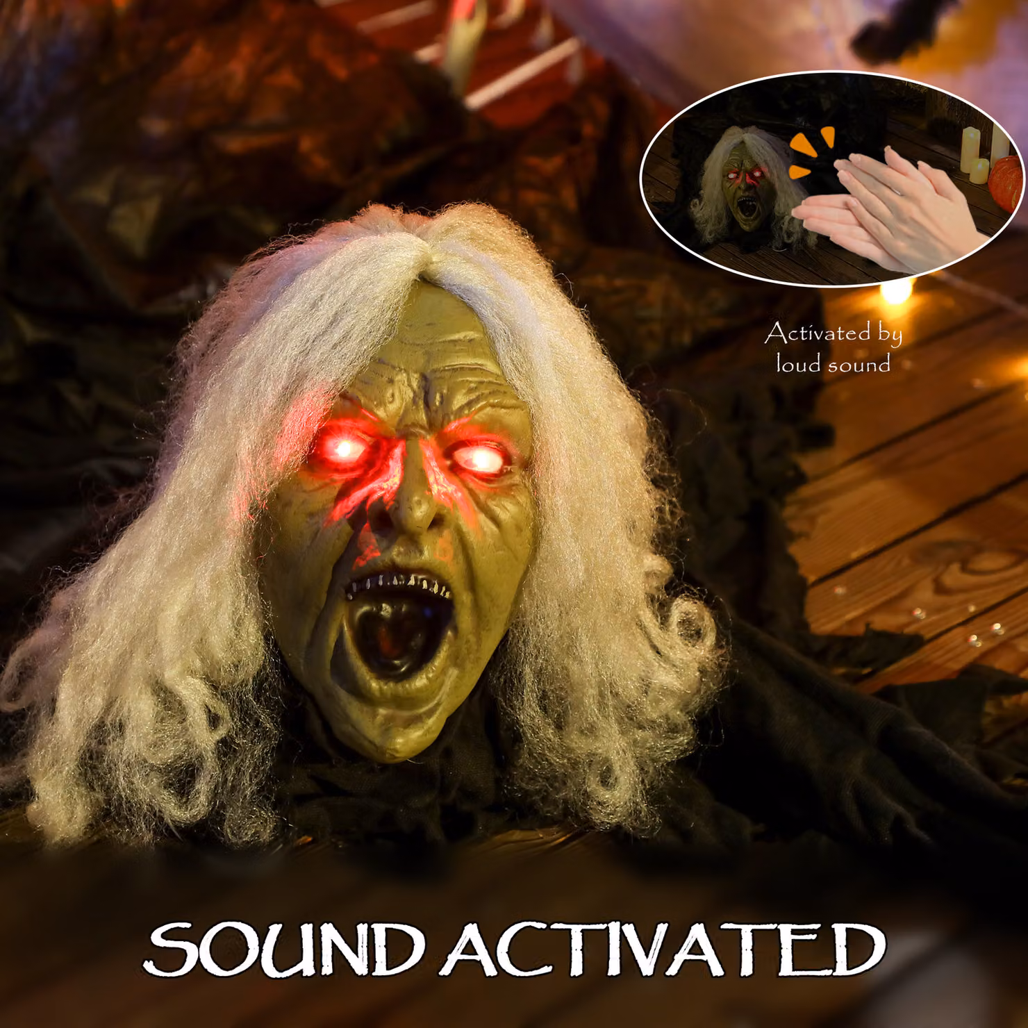 Outsunny 183 cm Life Size Animated Crawling Zombie with Glowing LED Eyes, Red and Multicolour Halloween Decoration – 3