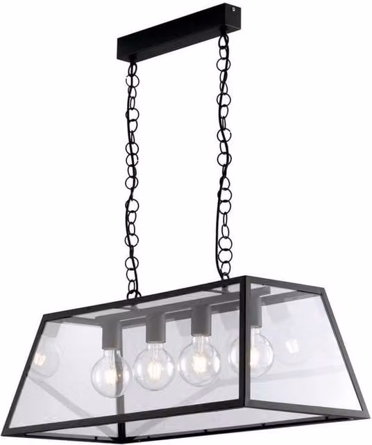 Netlighting Lexington Bar Lantern Ceiling Pendant in Black and Transparent with E27 Socket