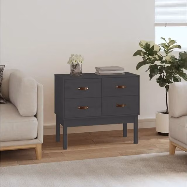 Berkfield Home Grey Rustic Solid Wood Pine Console Cabinet W/D/H: 90 x 40 x 78 cm – 1