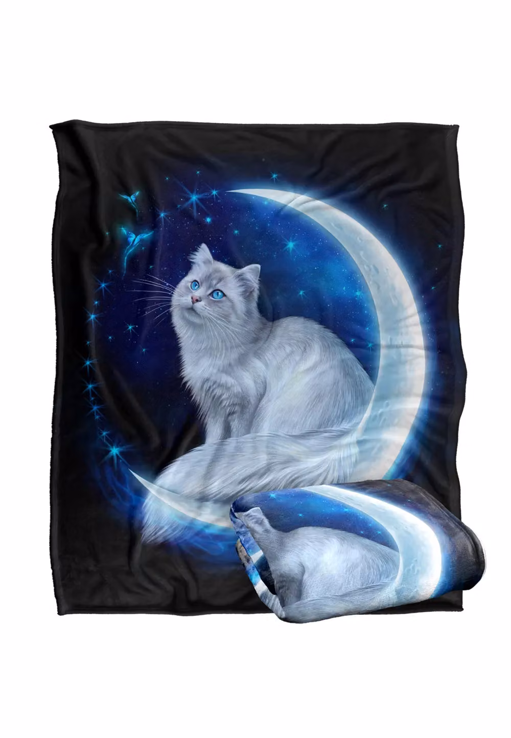 JQ Licensing En Cat In The Moon Silky Touch Super Soft Throw Blanket, White, W/D: 152 x 127 cm – 7