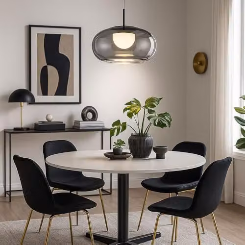Netlighting Quintara Dome LED Pendant Light with Smoked Glass Shade, Black, Height Adjustable, D: 20 cm, H: 150 cm – 2