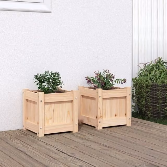 Berkfield Home Garden Solid Wood Pine Planter Set, 2 Pieces, Brown – 1
