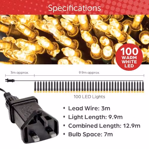 The Christmas Workshop 100 Warm White LED Christmas Tree Fairy Lights, 12.9m Length, Indoor and Outdoor Use – 2