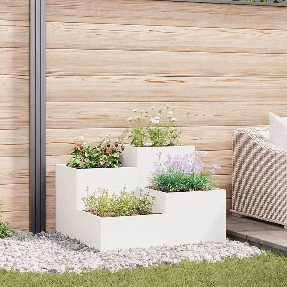 Berkfield Home White Steel Garden Planter Tub, W/D/H: 80 x 80 x 60 cm – 2