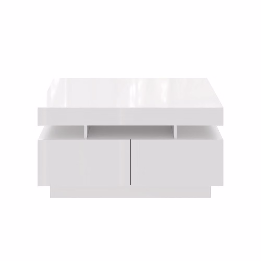 KEEPREAPER Modern Glossy White Coffee Table with 4 Drawers and LED Lights, W/D/H: 85 x 55 x 44 cm – 2