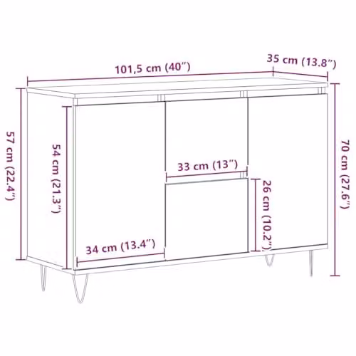 vidaXL Modern Sideboard in Smoked Oak, W/D/H: 101.5 x 35 x 70 cm – 3