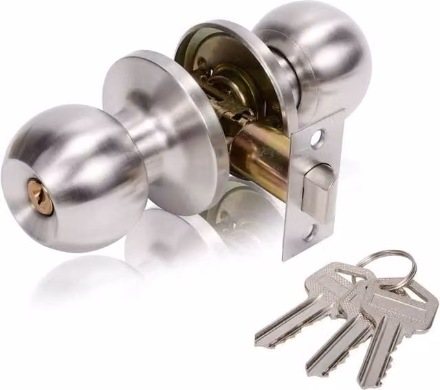 PAWNORA 6-Piece Silver Stainless Steel Entry Lever and Three Handle Door Lock Set