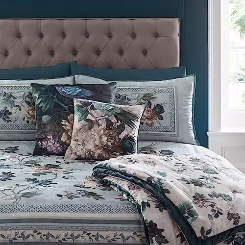 Appletree Floral and Nature Velvet Cushion in Blue and Multicolour, W/D/H: 55 x 55 x 55 cm – 2