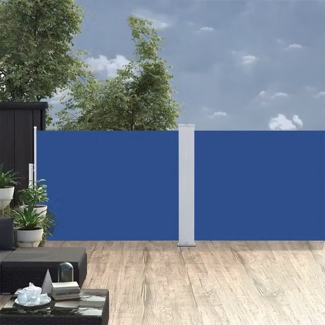 Berkfield Home Retractable Blue Polyester Side Awning, W: 120 cm, L: 1000 cm