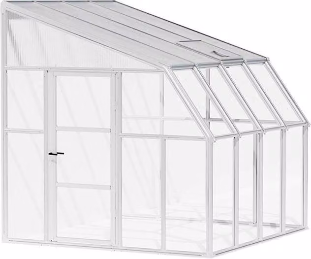 Palram Lean To Greenhouse Sun Room in White with Transparent Polycarbonate W: 257 cm, D: 260 cm, H: 266 cm
