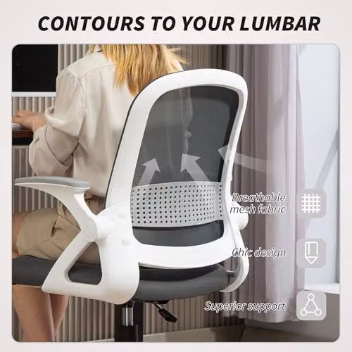 HOMCOM Ergonomic Swivel Computer Chair with Flip-up Armrests in Grey – 4