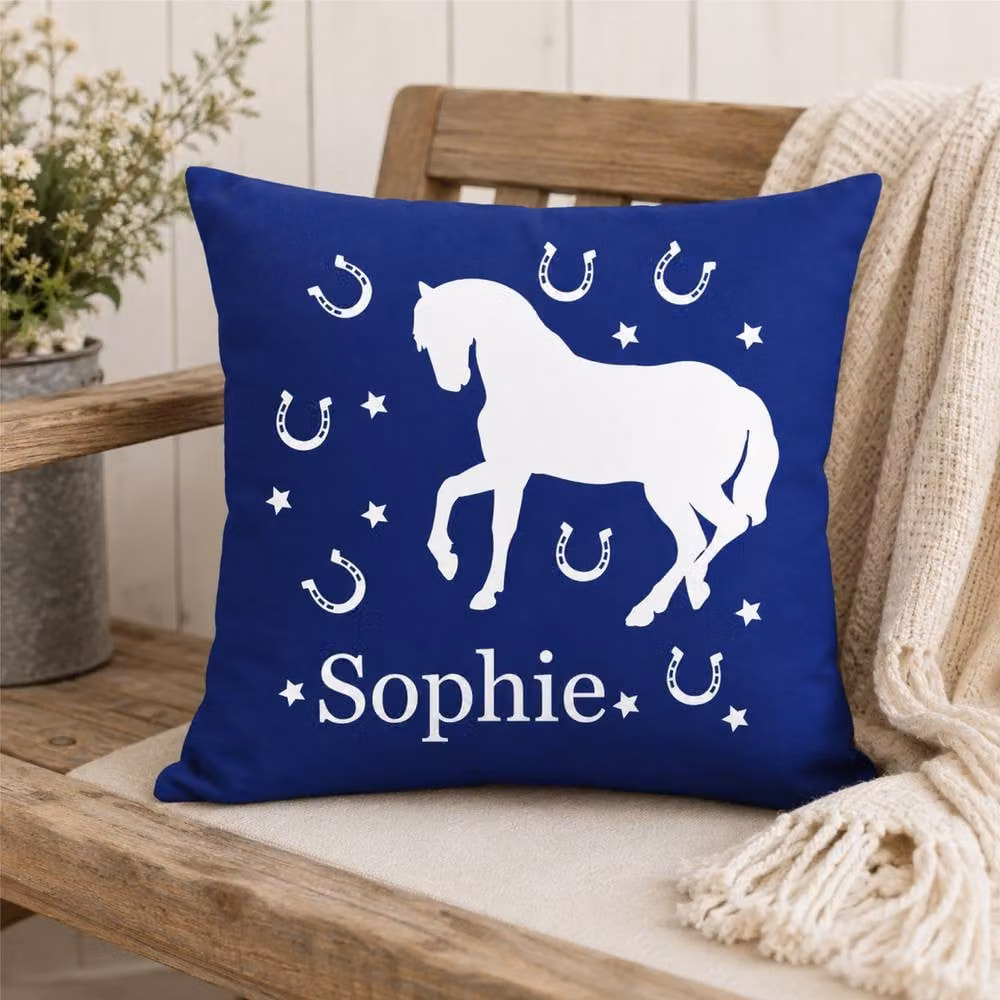 60 SECOND MAKEOVER Personalised Blue Horse Cushion Cover, W/D/H: 40.64 x 40.64 x 40.64 cm – 2