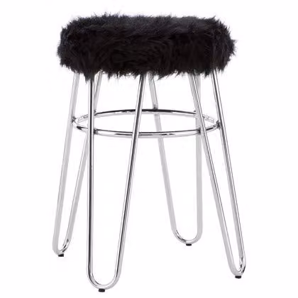 Premier Housewares Metal and Faux Fur Bar Stool, Silver and Black, W: 35 cm, D: 35 cm, H: 51 cm – 1